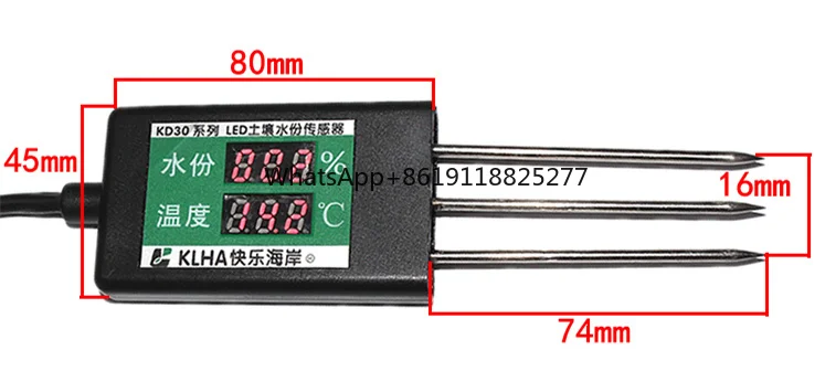 Estufa agrícola LED Display Sensor de umidade do solo, RS485 Tensão atual Hygrotermograph Detector, Sensor de temperatura úmida