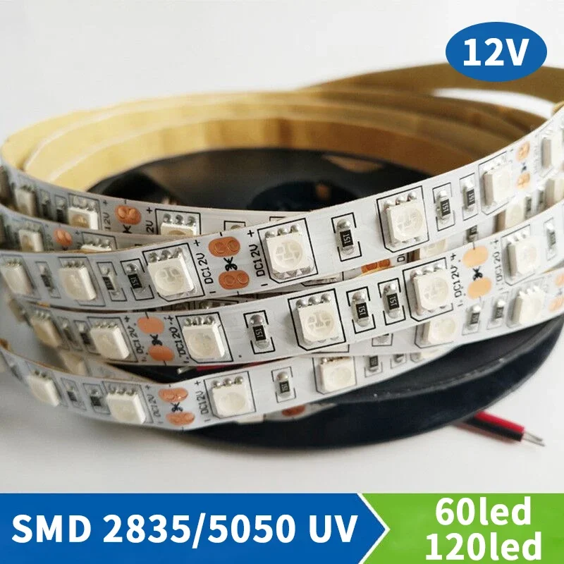 Imagem -03 - Led Light Strip Ultravioleta Ray Led Fita Lâmpada de Fita Preto e Branco Smd 5050 2835 Pcb 60leds m 120leds m 5m dc 12v uv Roxo