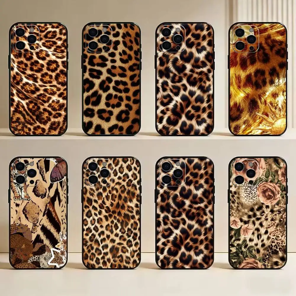 

Leopard Print Tiger Skin Phone Case For iPhone 17,16,15,14,13,12,11 Plus,Pro Max,XS,Soft Silicone Black Cover