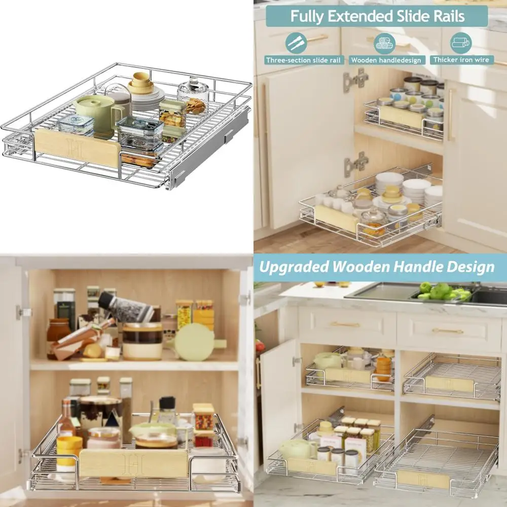 

Сверхмощный органайзер для шкафа с деревянной ручкой, ширина 16,5 x 21,5 глубины, органайзер для кухонных выдвижных ящиков и полки