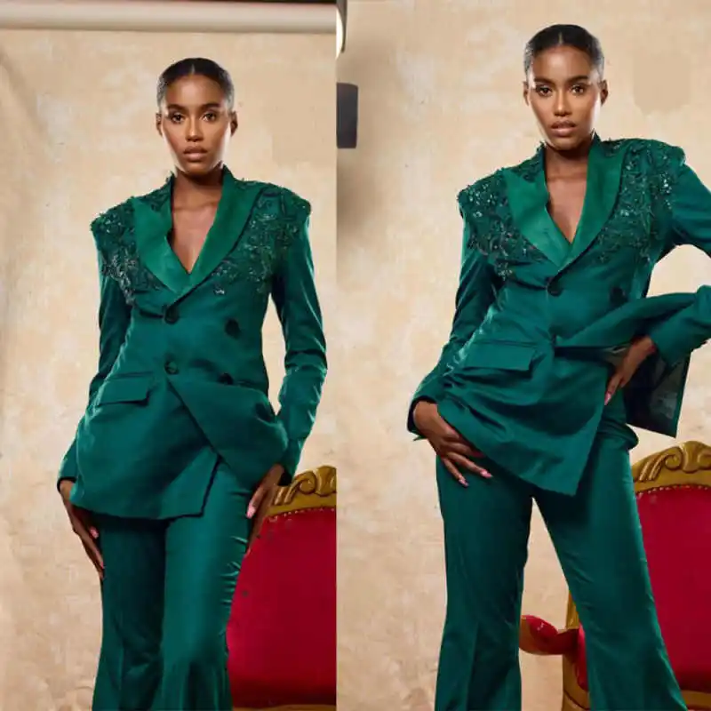 

Vintage Sequined Mother of the Bride Dresses Elegant Beaded Applique Blazer Flare Pants Prom Party Suits Customized 2 Pieces Set