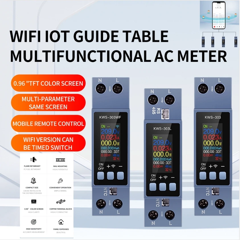 KWS-303 0.96-inch TFT color screen eight in one two phase multifunctional AC meter voltage current power meter 485/wifi model