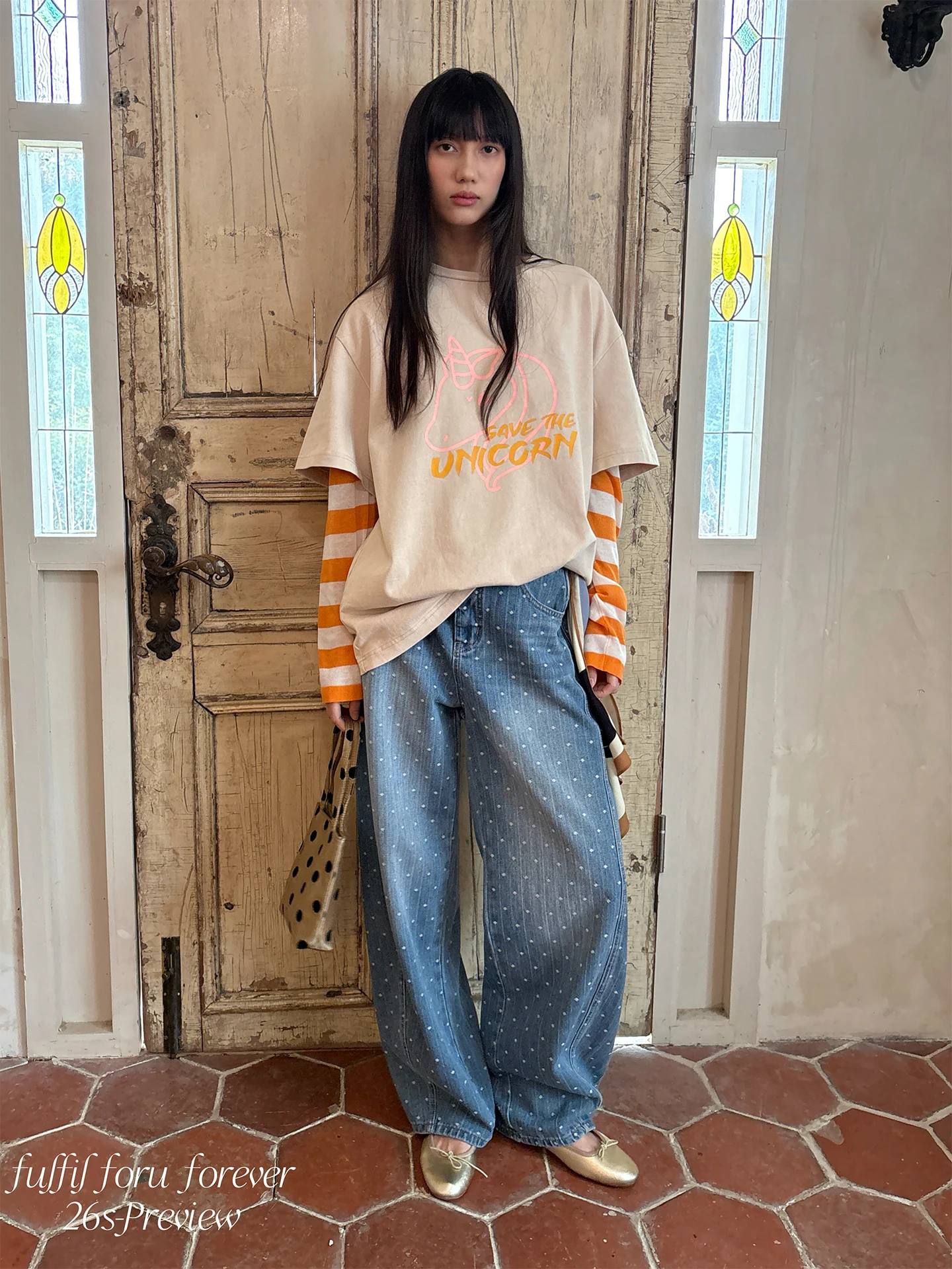 

Retro Washed Unicorn Print T-Shirt Women's Summer New Style Loose Couple American Style Cotton Short Sleeve round Neck Top