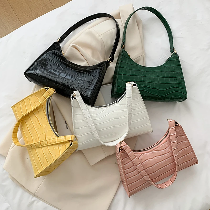 Bolsos de hombro con patrón de piedra para mujer, bolso cuadrado pequeño para axilas, bolso de tendencia de cuero PU