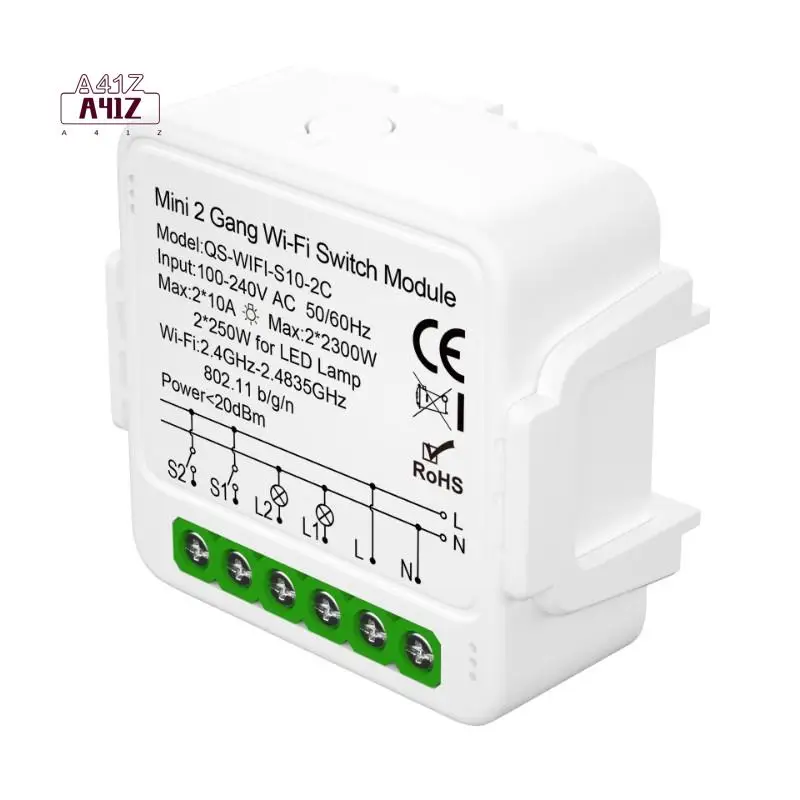 

Модуль Wi-Fi реле A41Z-Smart, 2-канальный, с голосовым управлением, для умного дома, DIY, совместим с Alexa, Google, Алиса
