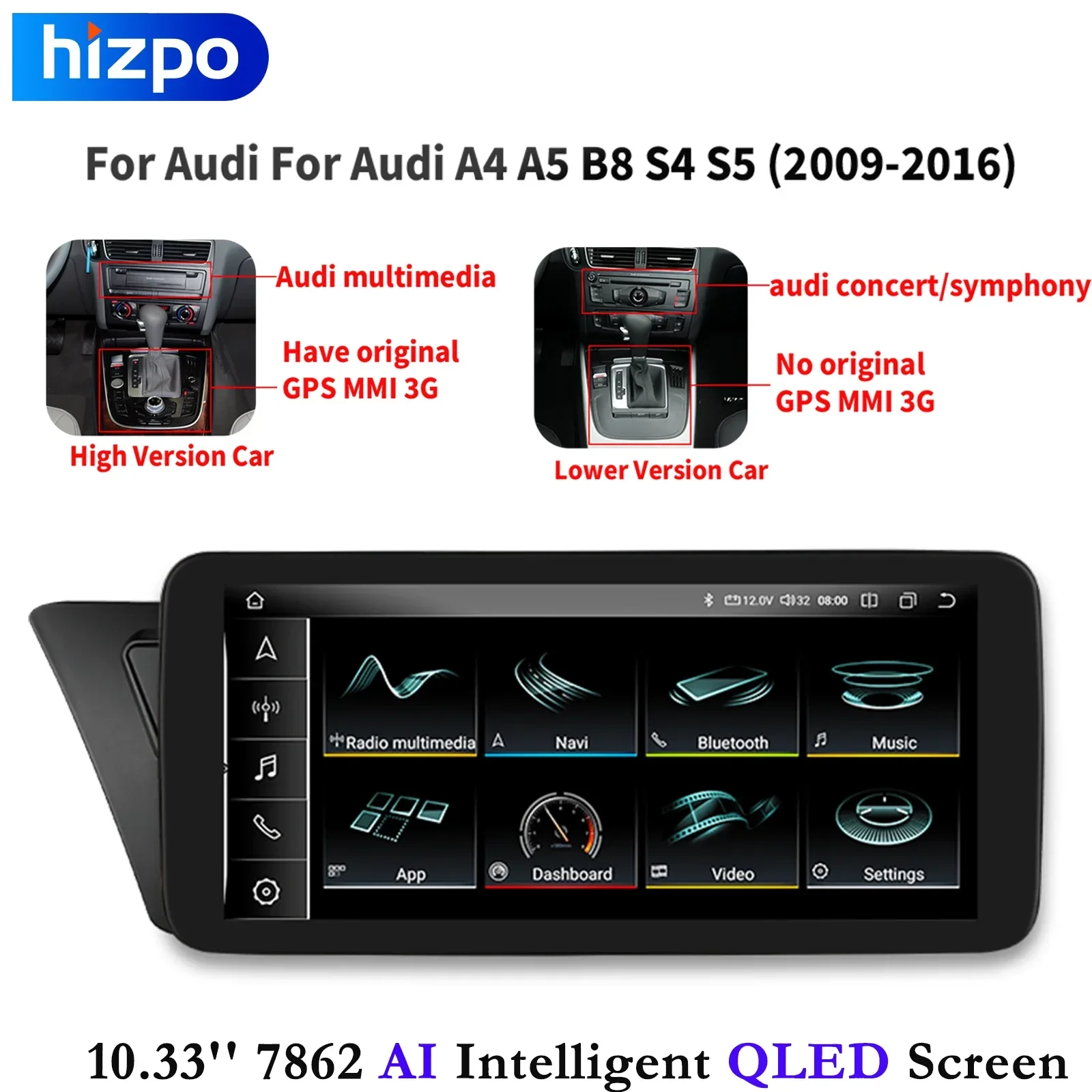 Hizpo AI Carplay 4G 2Din Android 13 Car Radio for Audi A4 B8 S4 2009 - 2016 A5 S5 Multimedia Video Player GPS DSP Autoradio RDS