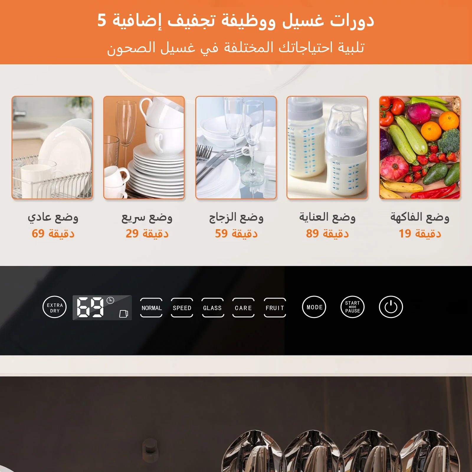 غسالة أطباق محمولة لسطح المكتب مع 5 برامج غسيل مدمجة، خزان مياه سعة 5 لتر، باب زجاجي مزدوج الطبقة للاستخدام المنزلي والشقة