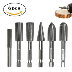 Hexagonal handle woodworking rotary file 6pcsHSS special-shaped electric drill grinding head set wood punching carving file