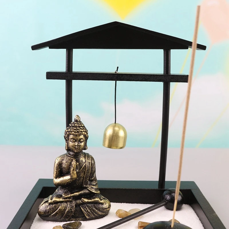 Desktop Sand Garden Meditating Buddha Statue,Mini Sand Tray Kit for Home Office DecorA09G view 6