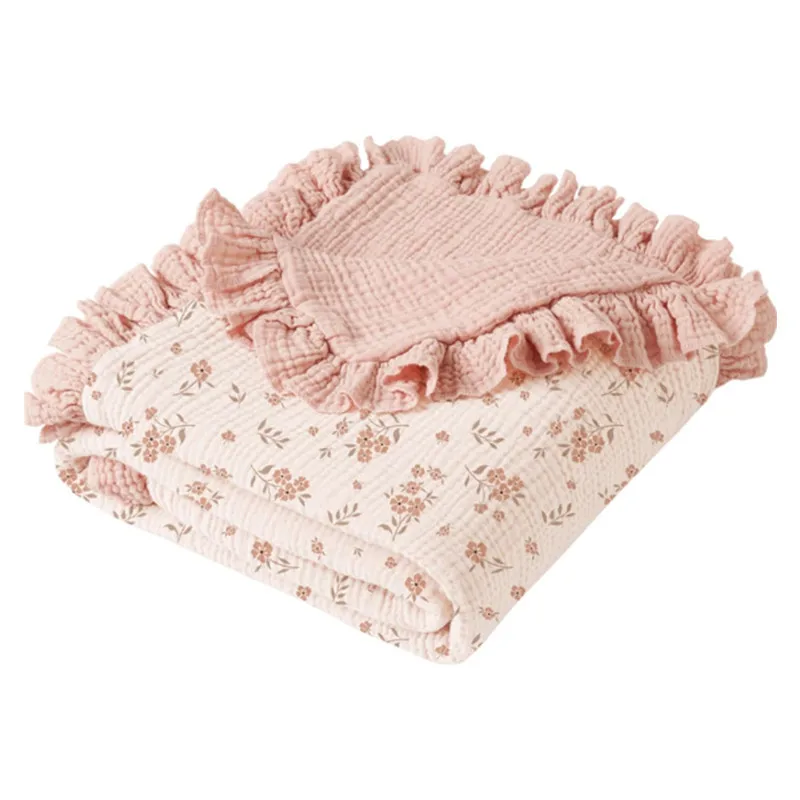 Cotton Gauze Baby Muslin Blanket Swaddle Blanket New Soft Ruffle Newborn Receiving Blanket Wrap Baby Boy Girl Stroller Cover