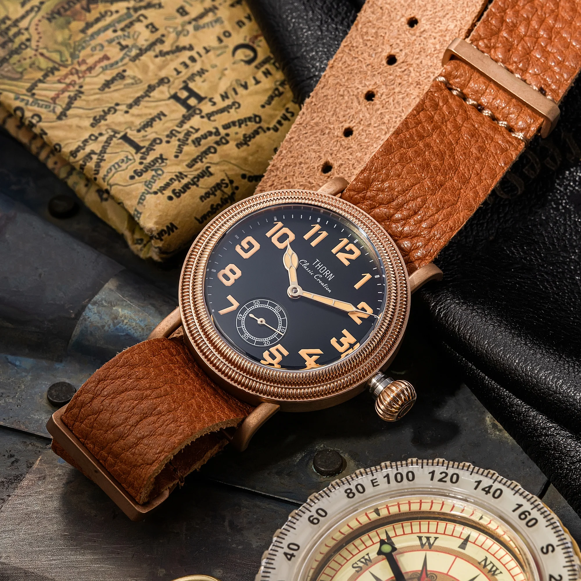 【T013】THORN Uhr 36 mm Durchmesser Vintage Fliegeruhr ST1700 Handaufzug Mechanische Uhrwerkuhr Schweizer Leuchtkraft – Detail 30
