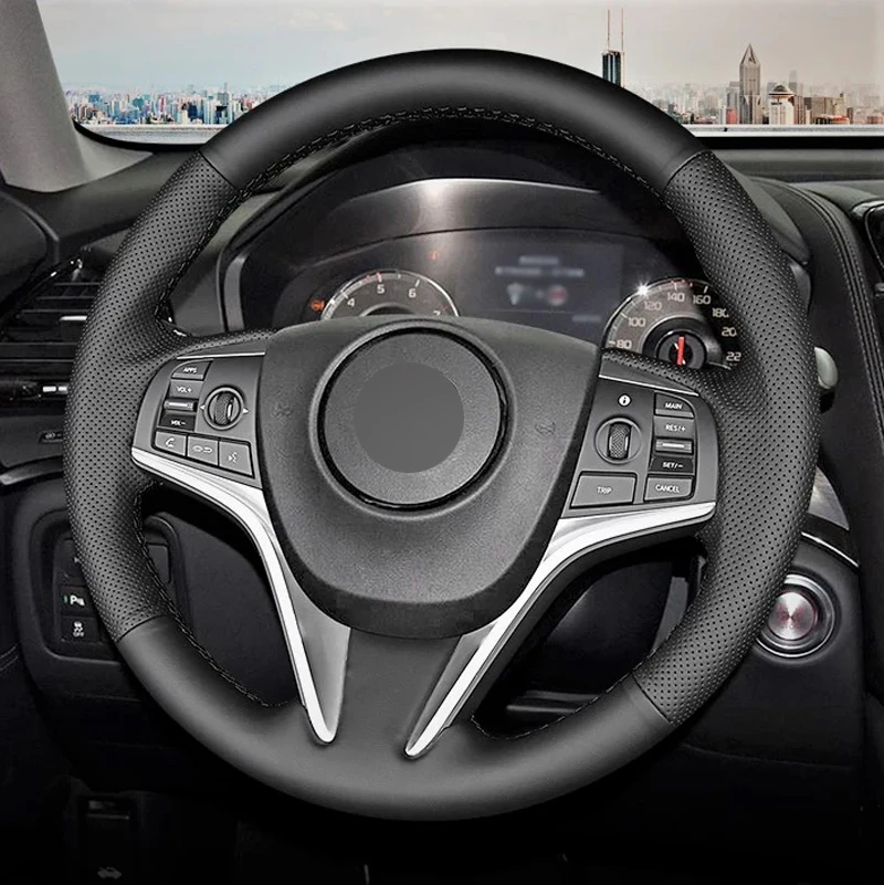 

Alcantara Steering Wheel Cover Real Leather Black Thread Hand Stitching Car Steering Wheel Wrap Car Accessoires for ACURA CDX