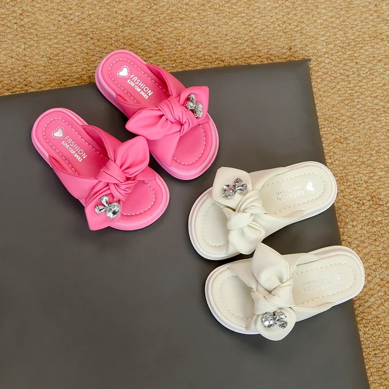 Girls Rhinestones Slippers Thick Bottom Children Summer Beach Shoes Non Slip Solid Color Fashion Kids Indoor Outdoor Slippers