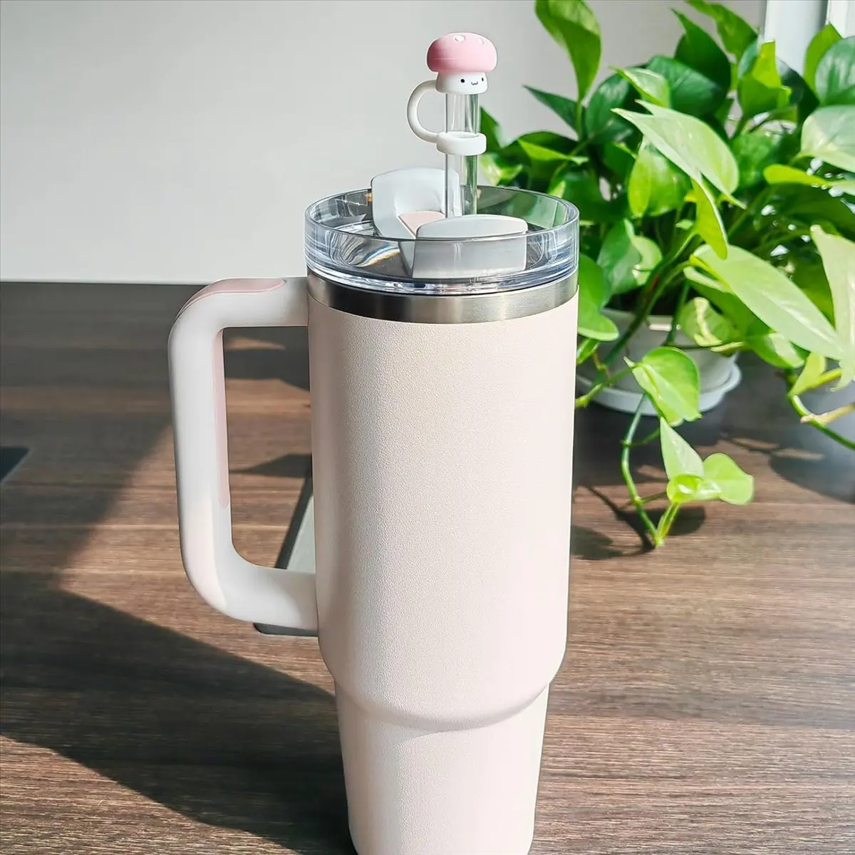 BAAU 4 عبوات من غطاء غطاء قش السيليكون لكوب لطيف على شكل فطر مع مقبض - متوافق مع بهلوان 30 و40 أونصة