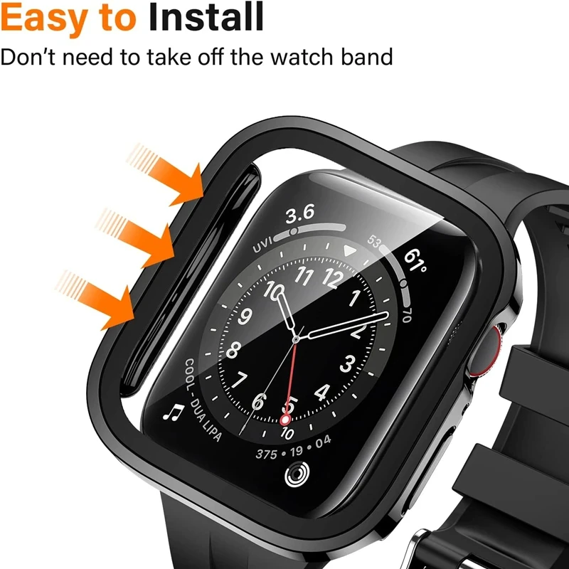 Verre et étui pour Apple Watch 7, 8, 45mm, 41mm, 49mm, 44mm, 40mm, bord droit, étui de protection d\'écran, iWatch 4, 5, SE, 6, 7, 8 Ultra 49mm