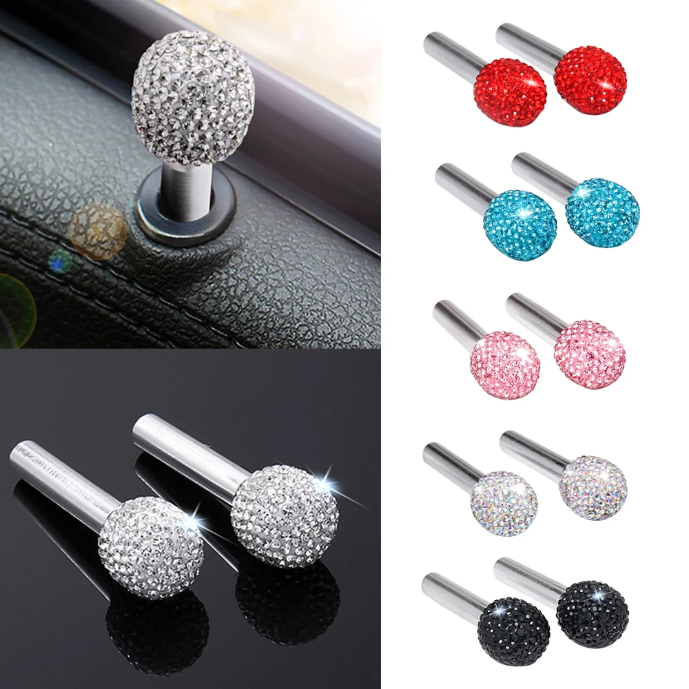 Car Door Pin Lock Knob Pull Pins Aluminum Alloy Car Door Handle Diamond Bling Security Car Door Latch Lock Pin Car Accessories