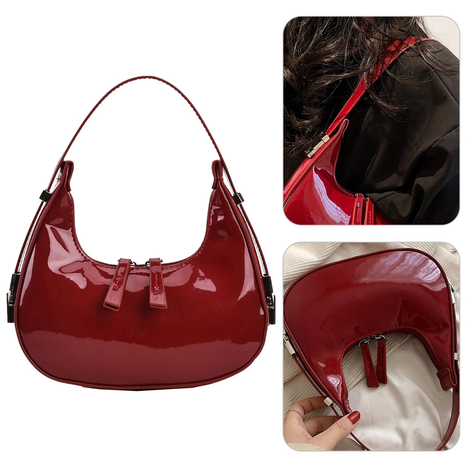 

Women Leather Shoulder Bag Casual Vintage Tote Bag Zipper Retro Handbag PU Armpit Bag Travel Dating Purse