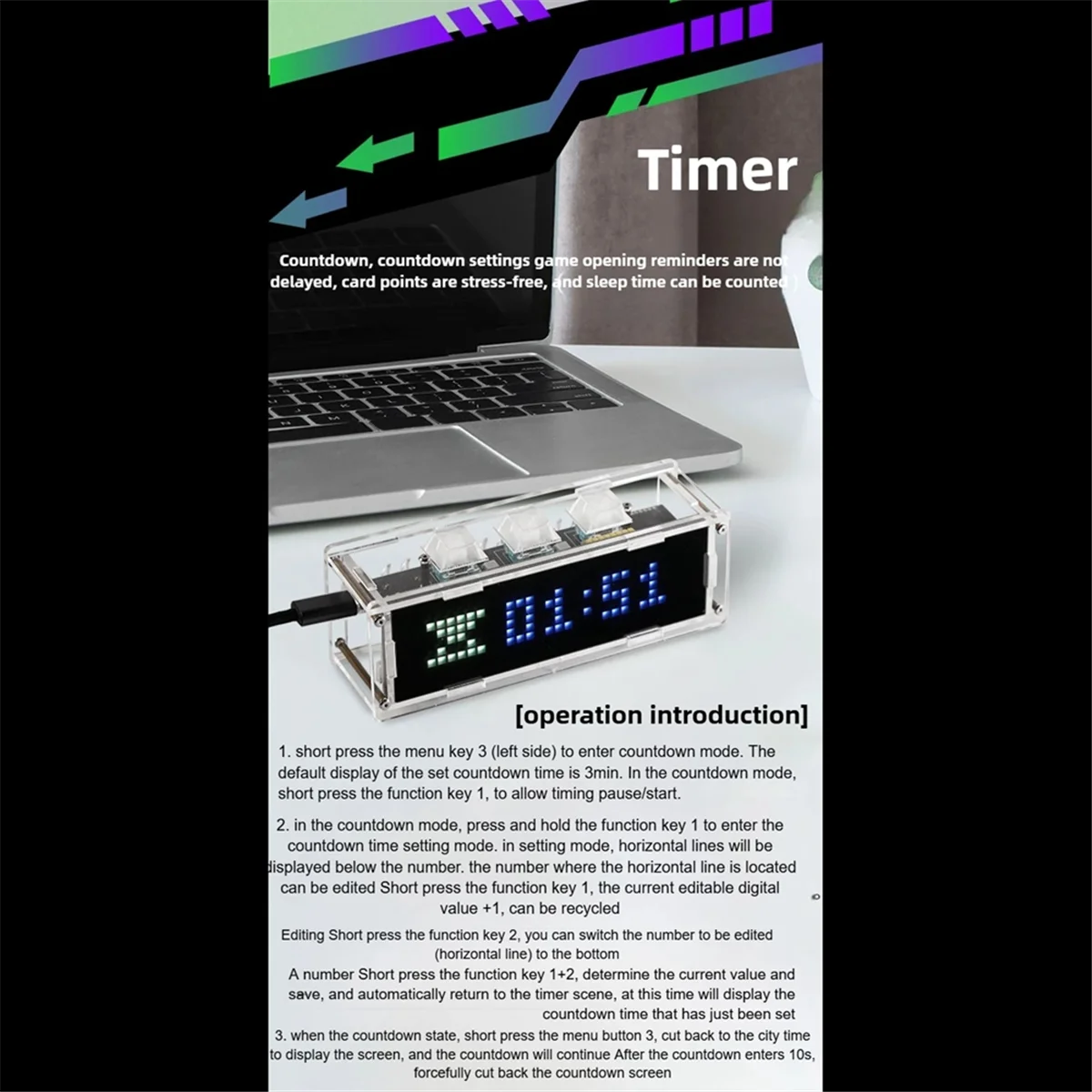 Retail! RGB Ambient Light with Mechanical Keycap Clock Support Timer 3 X 6 Color Lighting Effect Wifi Connect Mobile Phone PC