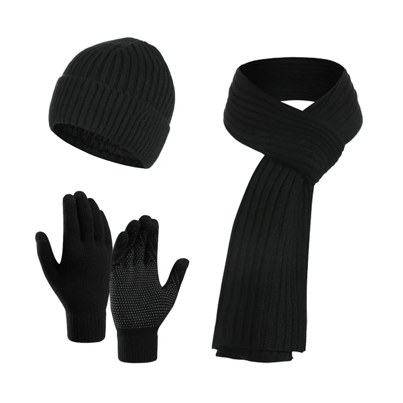 Conjunto de gorro y bufanda informal de punto, guantes de piel, ropa de invierno, 2024