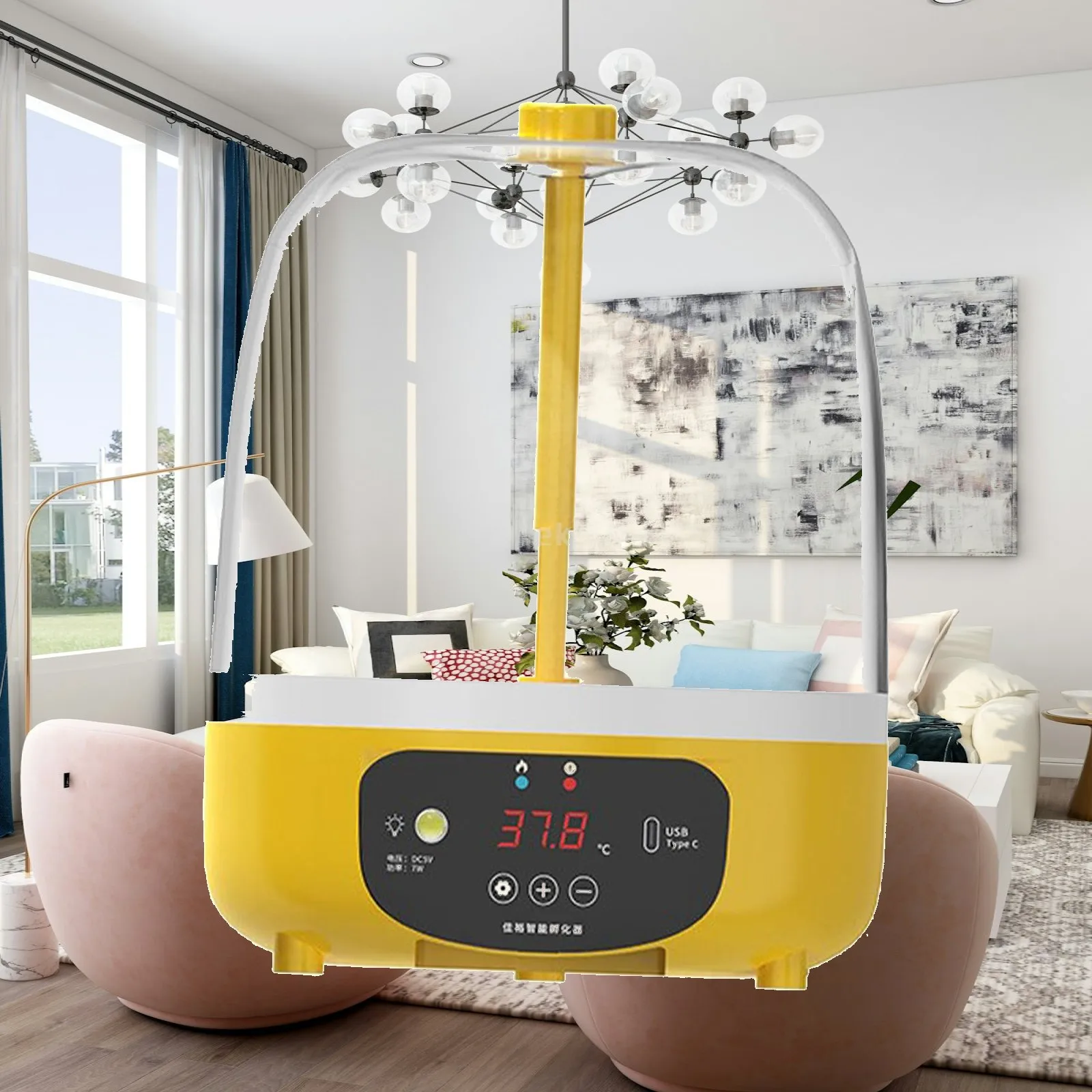 Egg Incubator Household Holds 4 Eggs Temperature Control Portable Egg Turner Egg Hatcher Poultry Hatcher for Chicken US Adapter