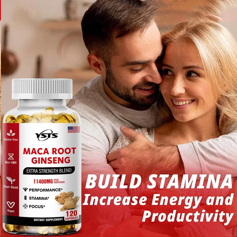 Maca + Ginseng Extract Capsules - Energy, Natural Endurance, Cognitive Function, Non-GMO and Gluten-Free Dietary Supplement