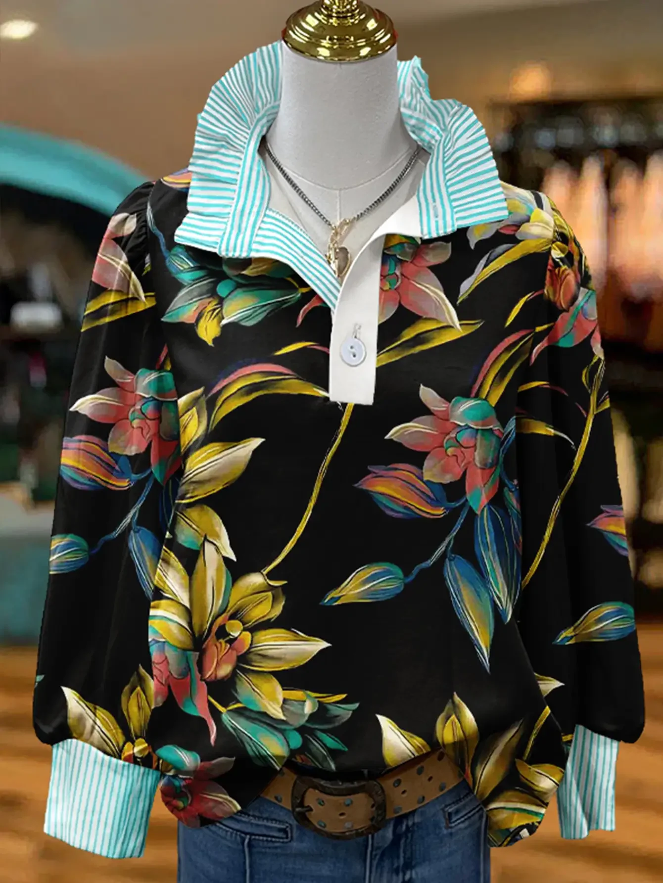 

2026 Women's new casual jeans with a variety of colorful western prints, loose wide leg design, Seasonal fashion