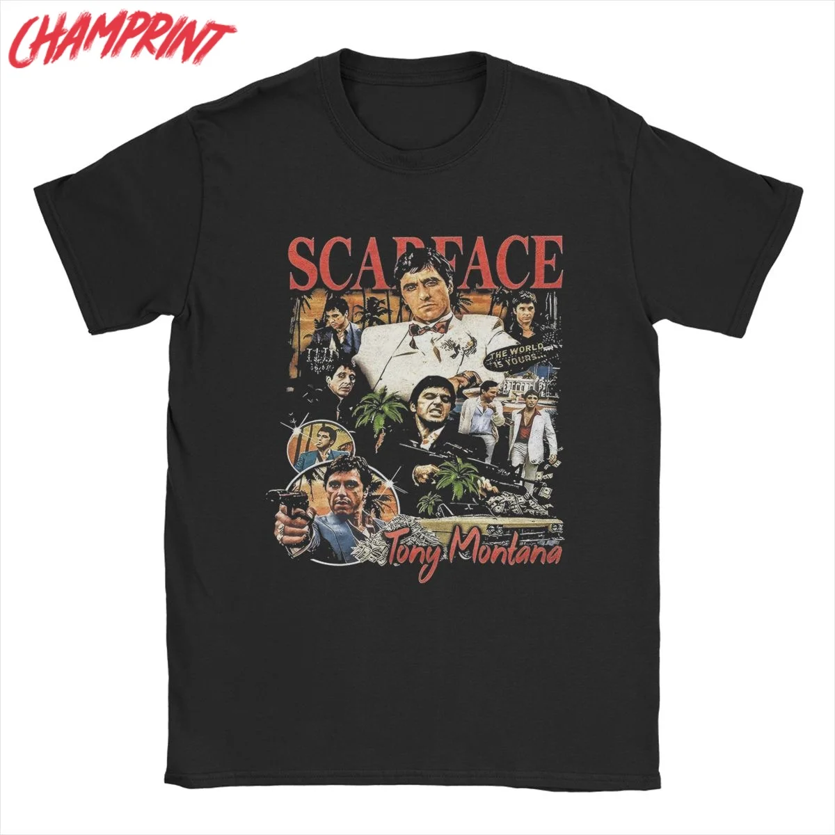 Scarface Tony Montana 90s T Shirt Men\'s Cotton Casual T-Shirt Round Collar Tees Short Sleeve Tops Printed