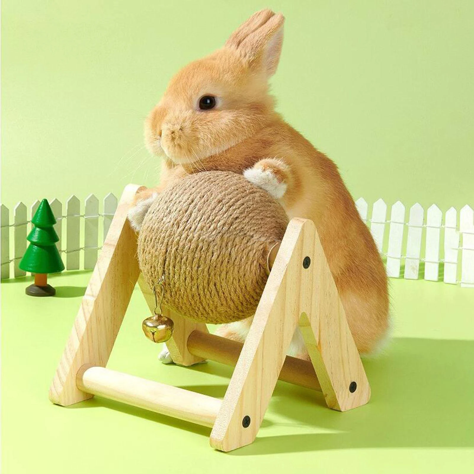 Rabbit Scratch Toy Wood Sisal Grinding Claw Ball Pet Interactive Toy Scratching Ball for Kitty Small Animals Chinchilla