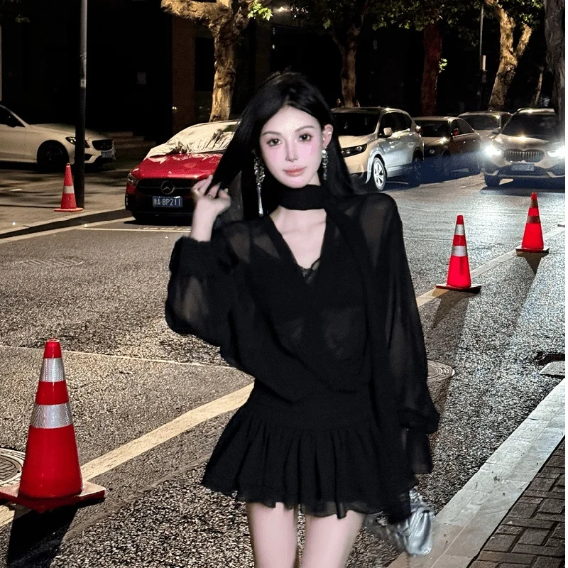 Ele Hohe Taille A-Linie Dr Damen Long Sve Sexy Design Sinnlich Drapiert Midi Dr Polyesterfaser Herbst Winter Neu A...