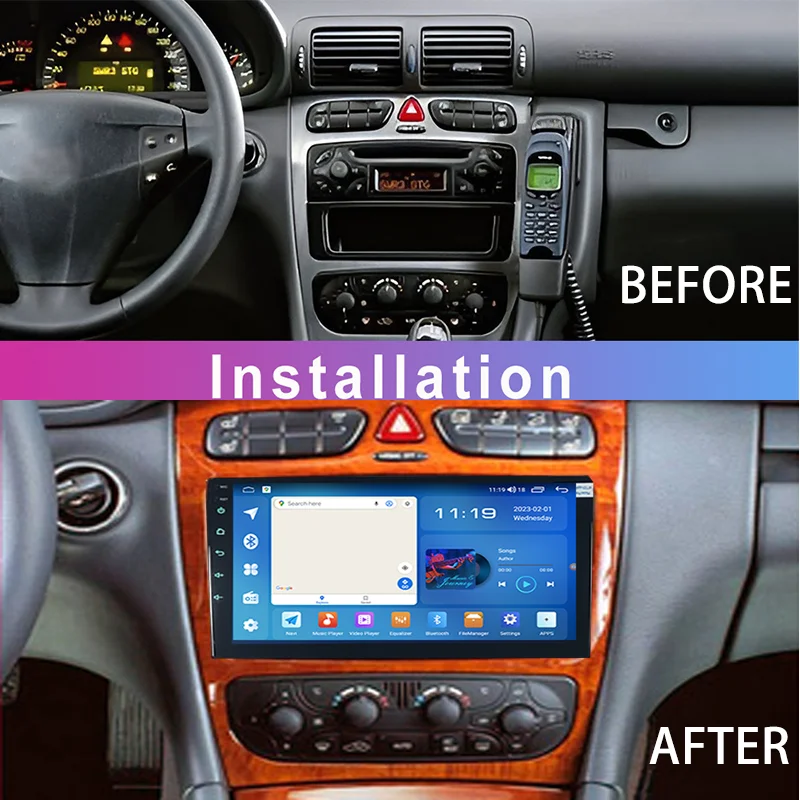 ShunSihao Car Radio For 9inch Benz C CLK W203 W209 G55 C200 2000-2004 Multimedia GPS Navi Carplay Android 12 256G