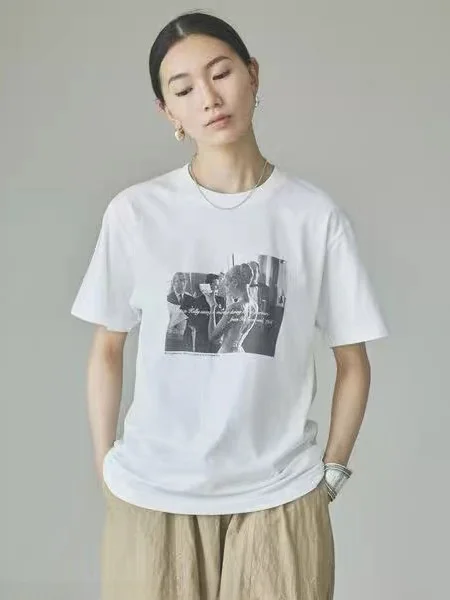 Classic Pure Cotton T-Shirt Custom Fabric Curensology Printed Living Picture Guide Casual Loose Fit Short Sleeve Women's Top