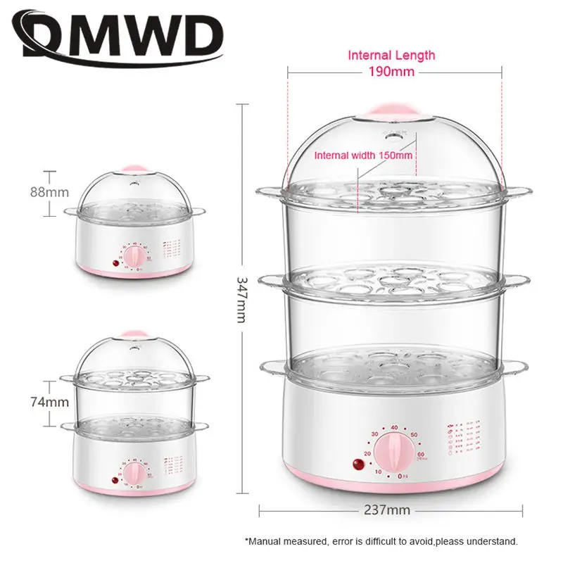 2L Mini Household Electric Food Steamer with Timer One key Operation Auto Shut-off Visualization Food Warmer 3 layers Egg Boiler