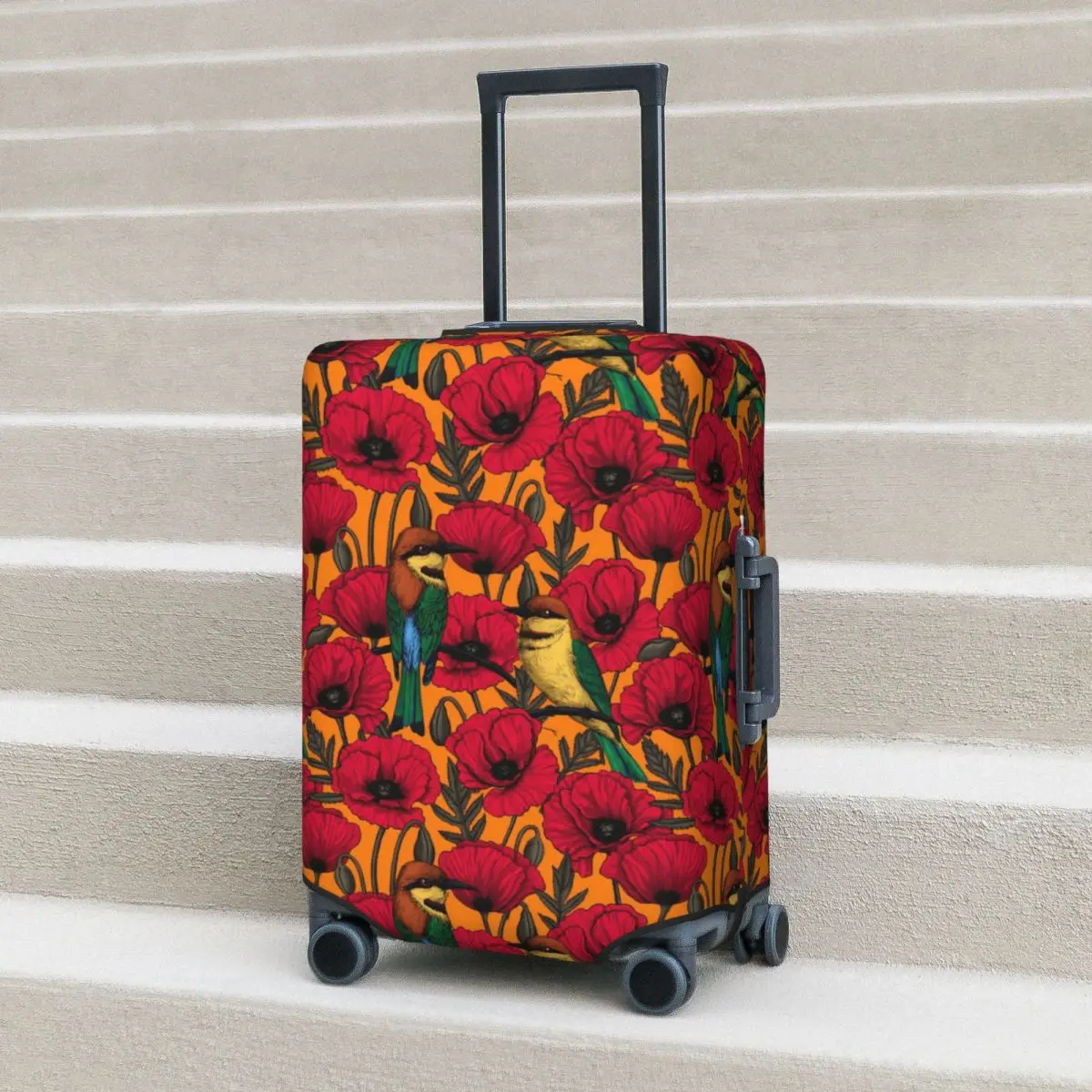 

Birds Flower Suitcase Cover Bee Eaters And Poppies Business Protection Flight Useful Luggage Supplies