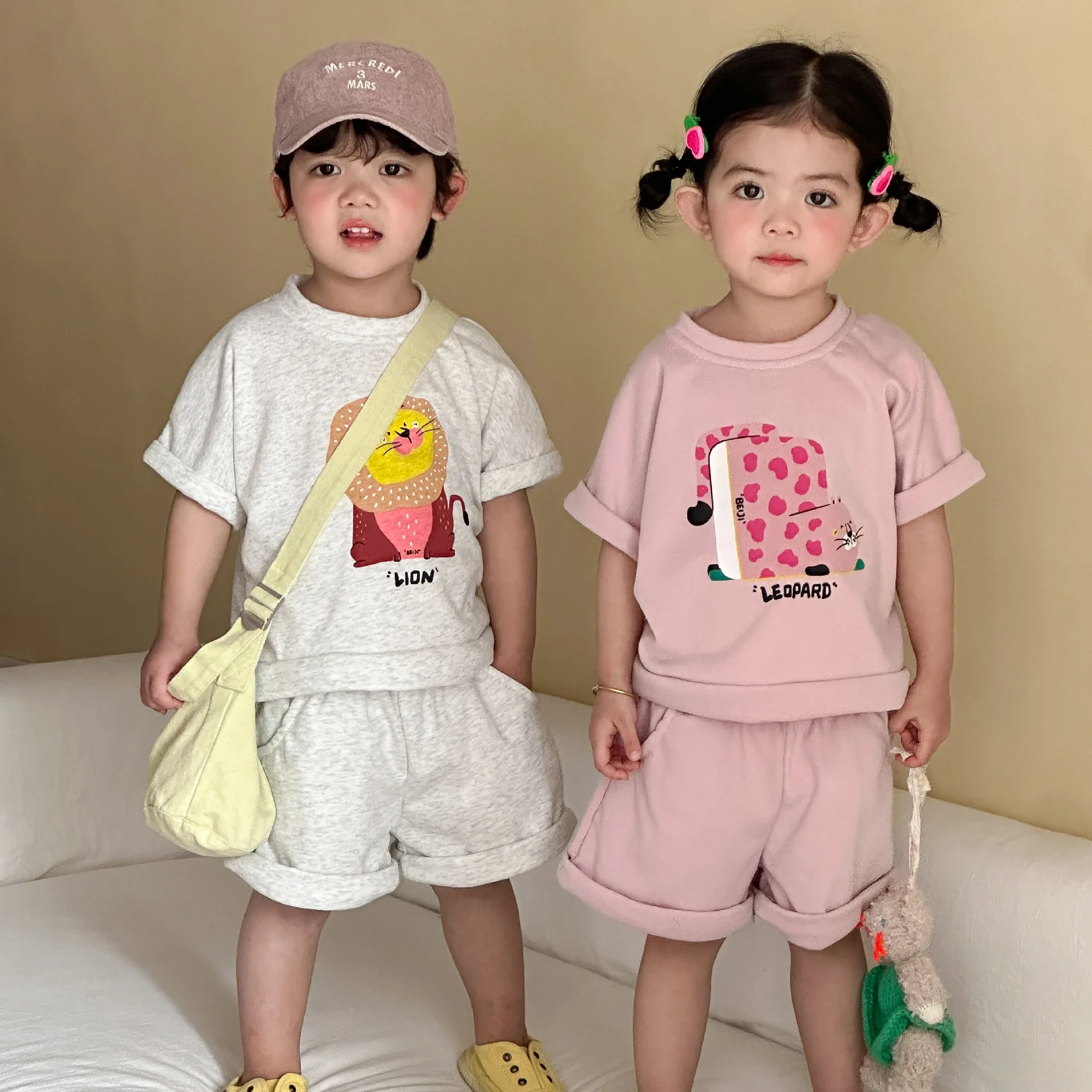 

2026 Summer New Children Casual Clothes Set Boys Girls Cute Animal Print T Shirts + Shorts 2pcs Suit Cotton Toddler Outfits