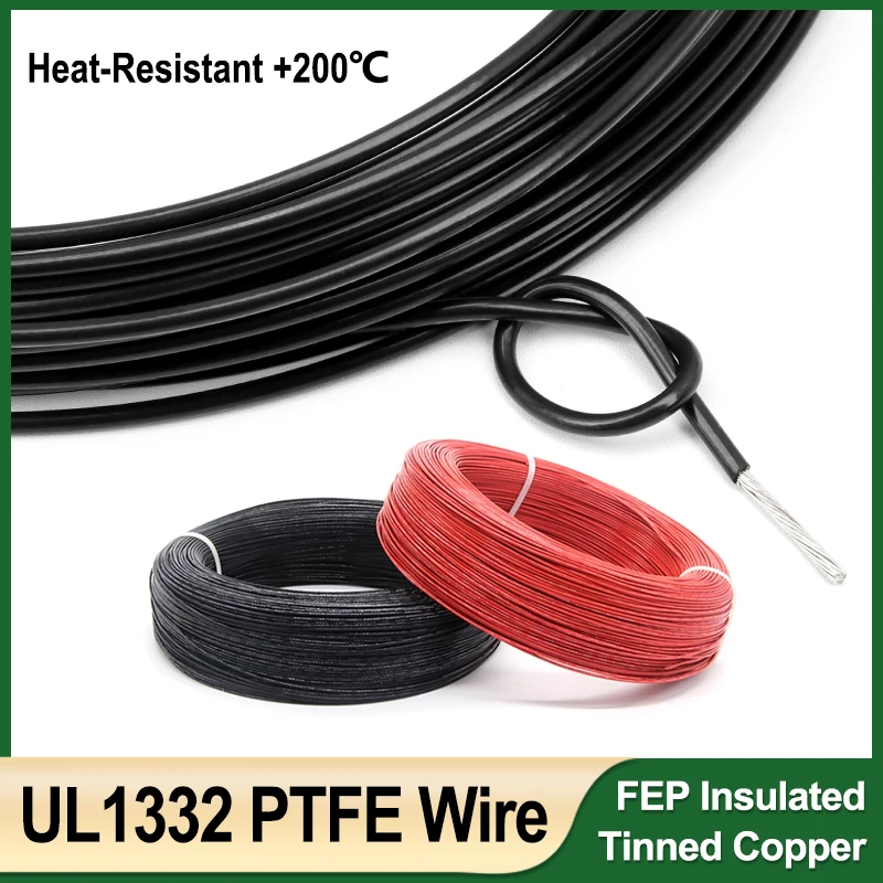 

UL1332 PTFE Wire 30 28 26 24 22 20 18 16 14 13 12 11 10AWG FEP Insulated Heat-Resistant Copper Cable for 3D Printer Black Red