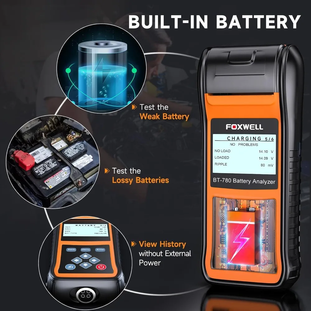 

Тестер автомобильного аккумулятора BT780, тестер нагрузки аккумулятора 12 В 24 В с принтером 100-2000CCA Цифровая автомобильная система зарядки