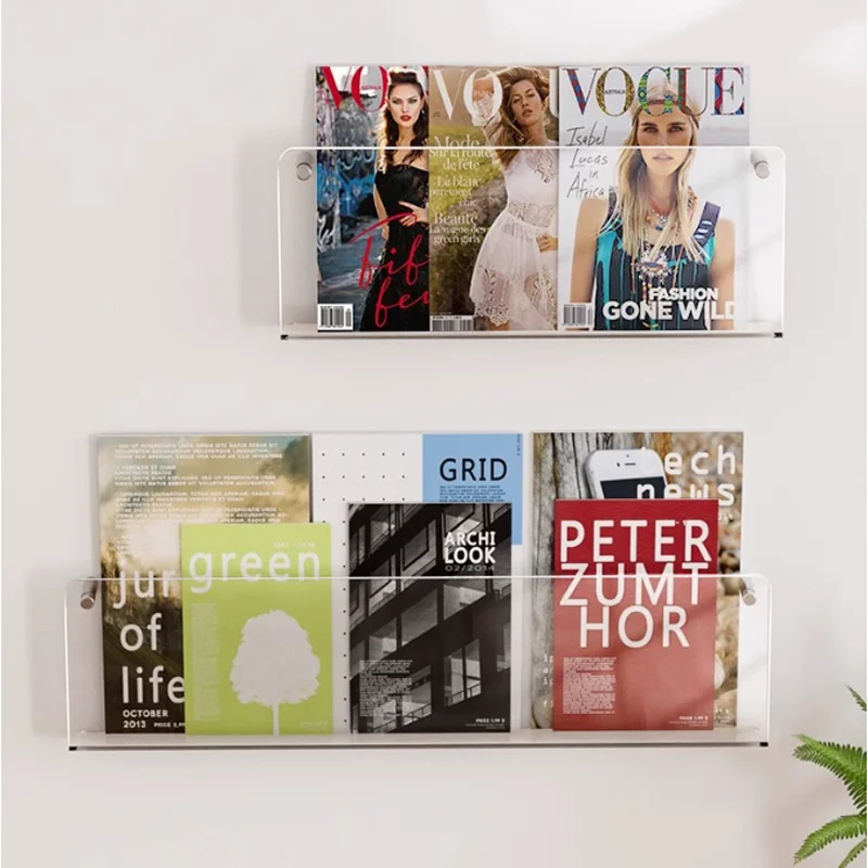 Schwimmendes Wandregal aus Acryl zum Aufhängen, Bücherregal, Zeitschriftenständer, Aufbewahrung, Display, Broschürenhalter, Wandhalterung, Literatur, Zuhause, Organizer