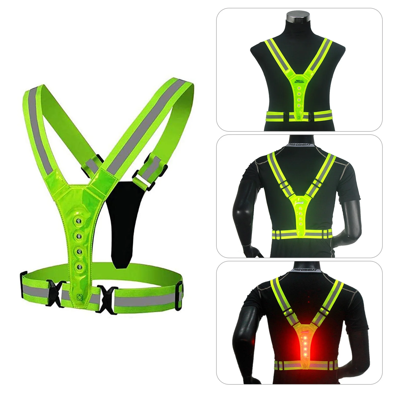 LED Sports Reflective Vest Elastic V-Shaped Illuminated Reflective Adjustable Vest for Night Running Motorcycle Cycling