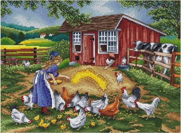 Farm House Girl 16CT 18CT 14CT Unprinted Top Quality Cross Stitch Kits Embroidery Art DIY Handmade Needlework Home Decor