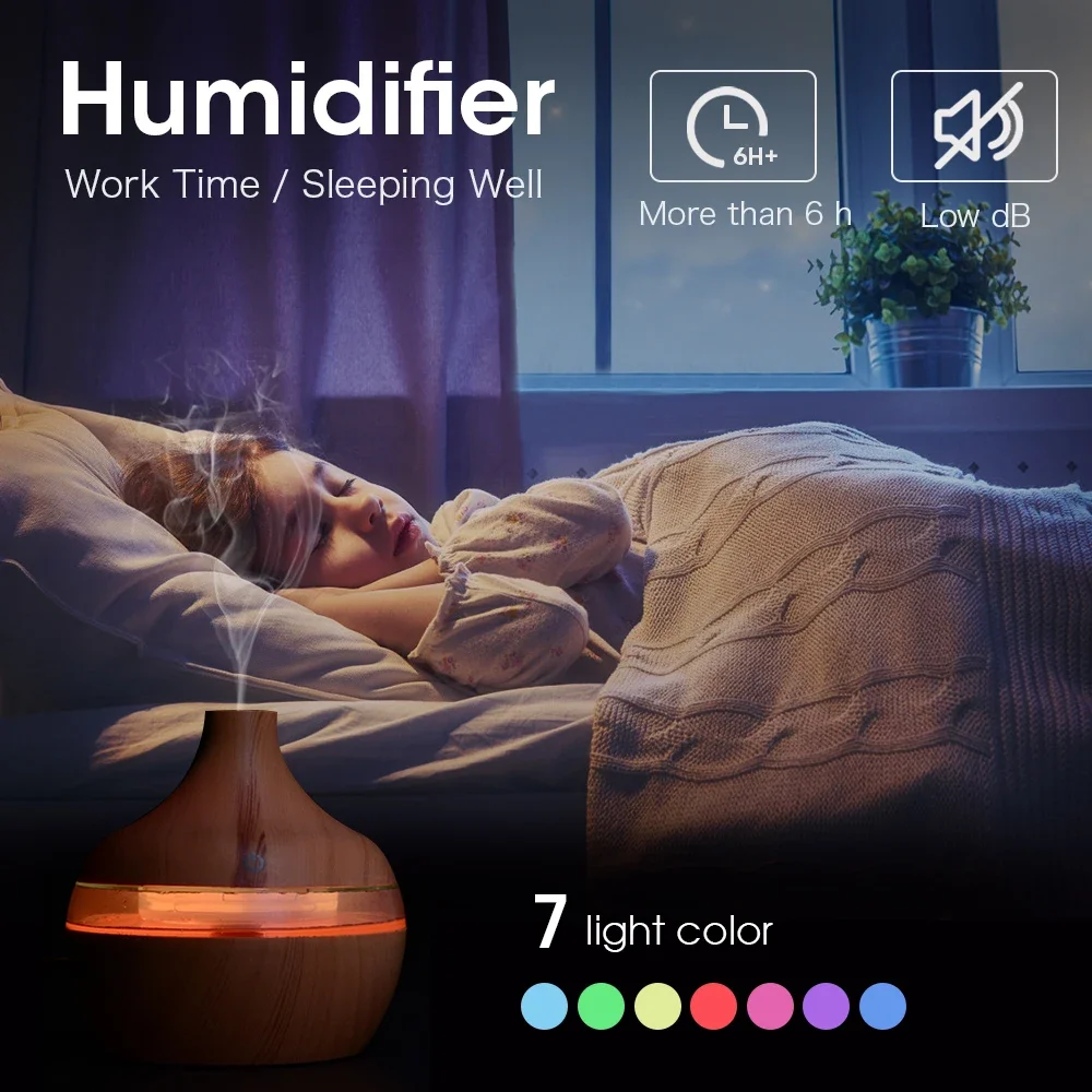 Humidificateur d'air électrique USB avec lumière LED, diffuseur d'arômes, bois, huile de Mars, aromathérapie, voiture, maison, bureau, humidificateur, odeur de lluvia, 300ml