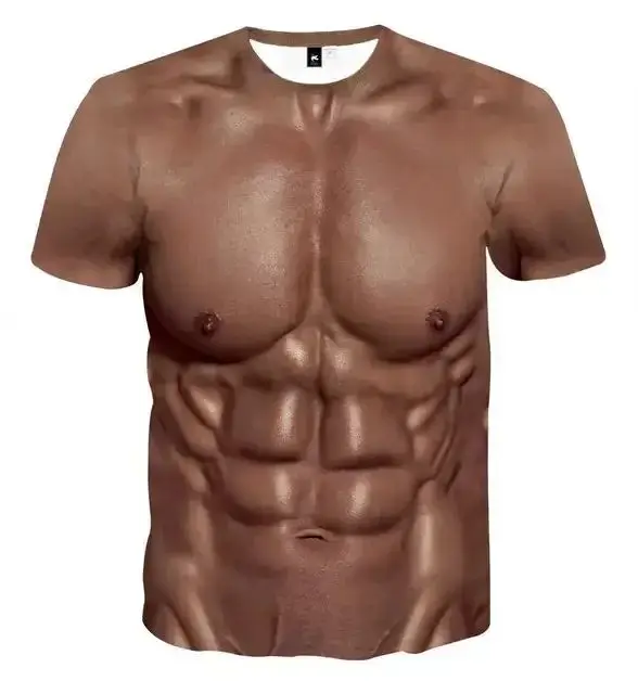 Muscle 3D Tattoo Print T-shirt for Summer Beach Holiday Men Short Sleeve 3d Digital Printing T-shirt Casual Tops Fashion