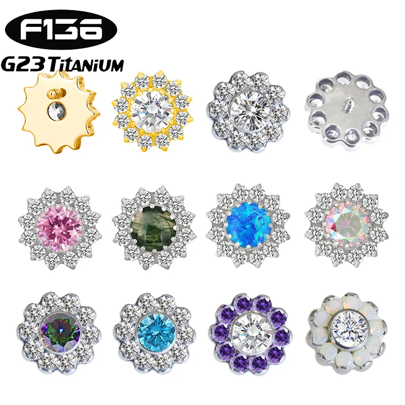 

1PC G23 Titanium Labret Piercing Lip Internal Thread Ear Stud Zircon Sunflower Tragus Cartilage Helix Stud Earrings Jewelry 16G