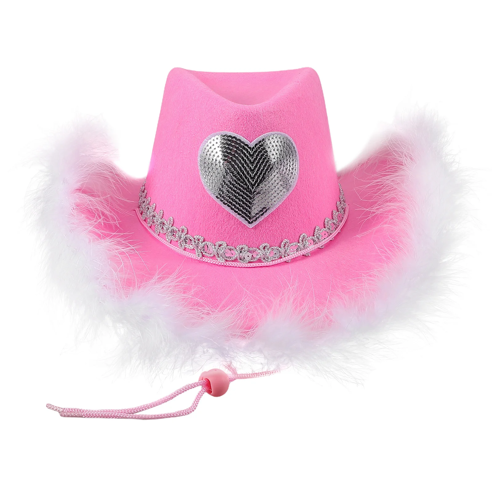 

Furry For Women Pink Trendy Valentine'S Day Wide Brim Party Costume Comfortable Nonwoven Heart Design Wild West Style Pink