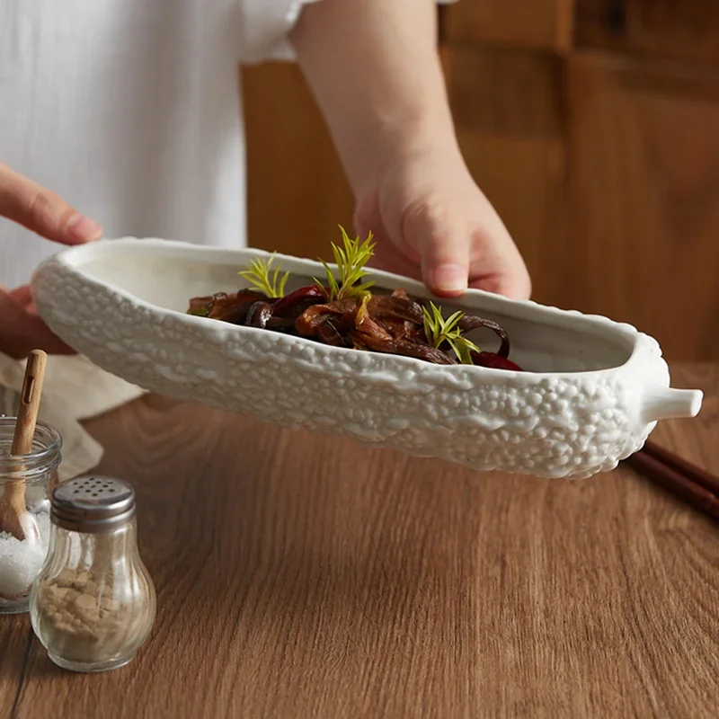 Ceramic Balsam Pear Shape Good-looking Home Long Deep Hotel Restaurant Cold Mood Tableware