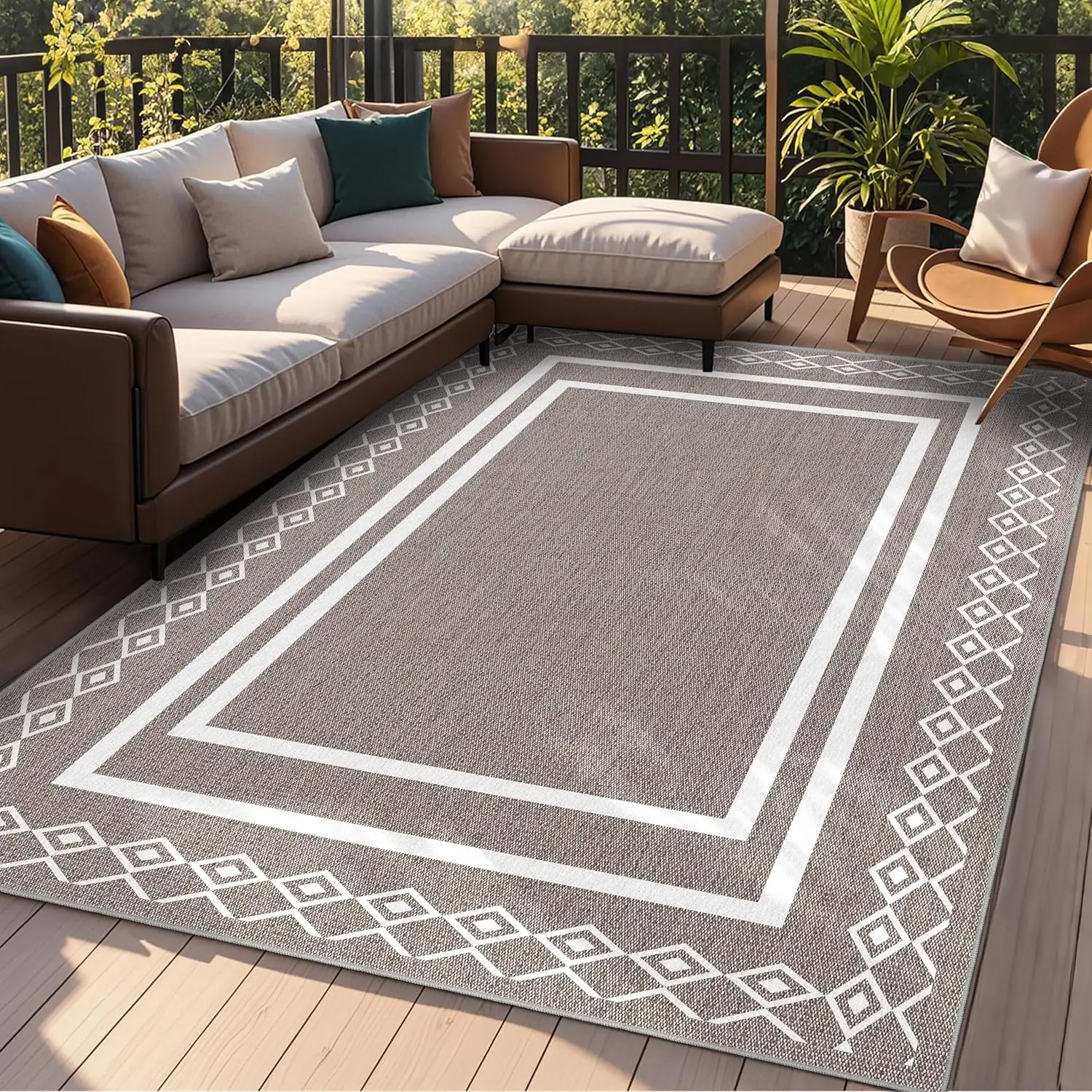 Outdoor Patio Rug, Outside Rectangular Carpet, Moroccan Geometric Rugs, Washable Large Indoor Outdoor Rug Mats for RV