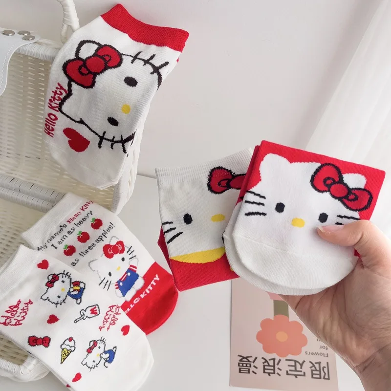 1Pairs Kawaii Anime Sanrio Hello Kitty Printed Socks Cute Socks Cartoon Women Cotton Casual Sock for Girls Gift