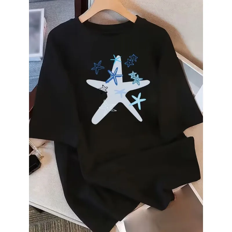 Starfish Print Casual Short Sleeve Cute Coastal Ocean Star Graphic T-Shirt Soft Loose Fit Crew Neck Top for Women Teen Girls