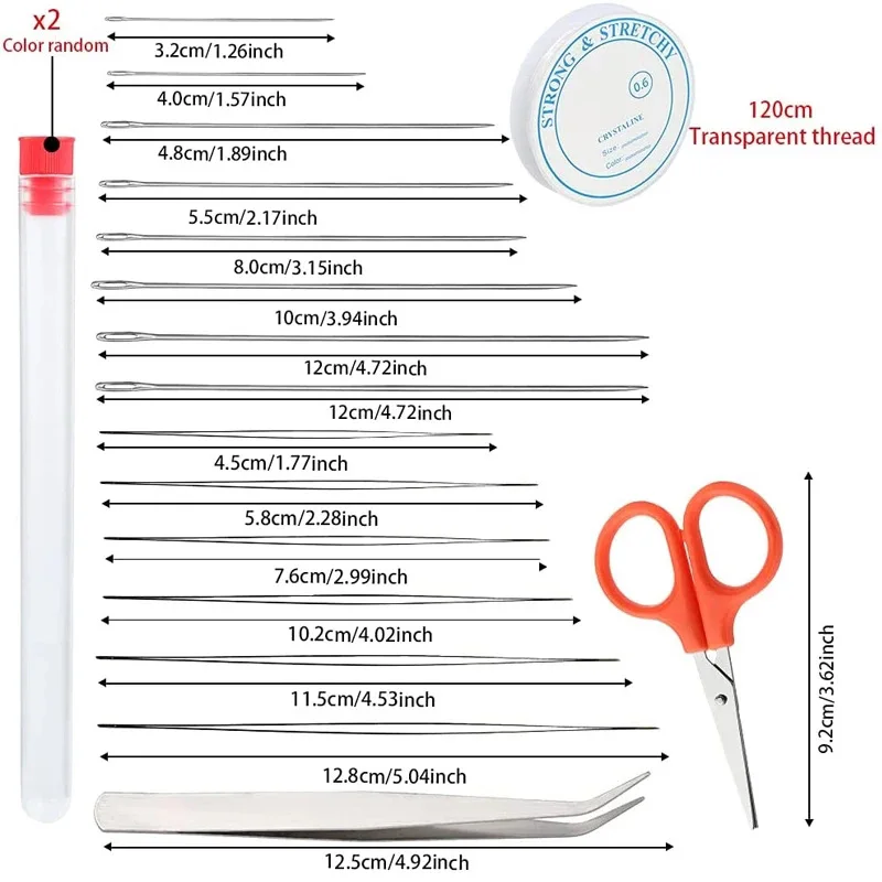 21Pcs Beading Needles Set with Central Opening Curved Beading Needles Straight Beaded Needles Needle Threader Thimble