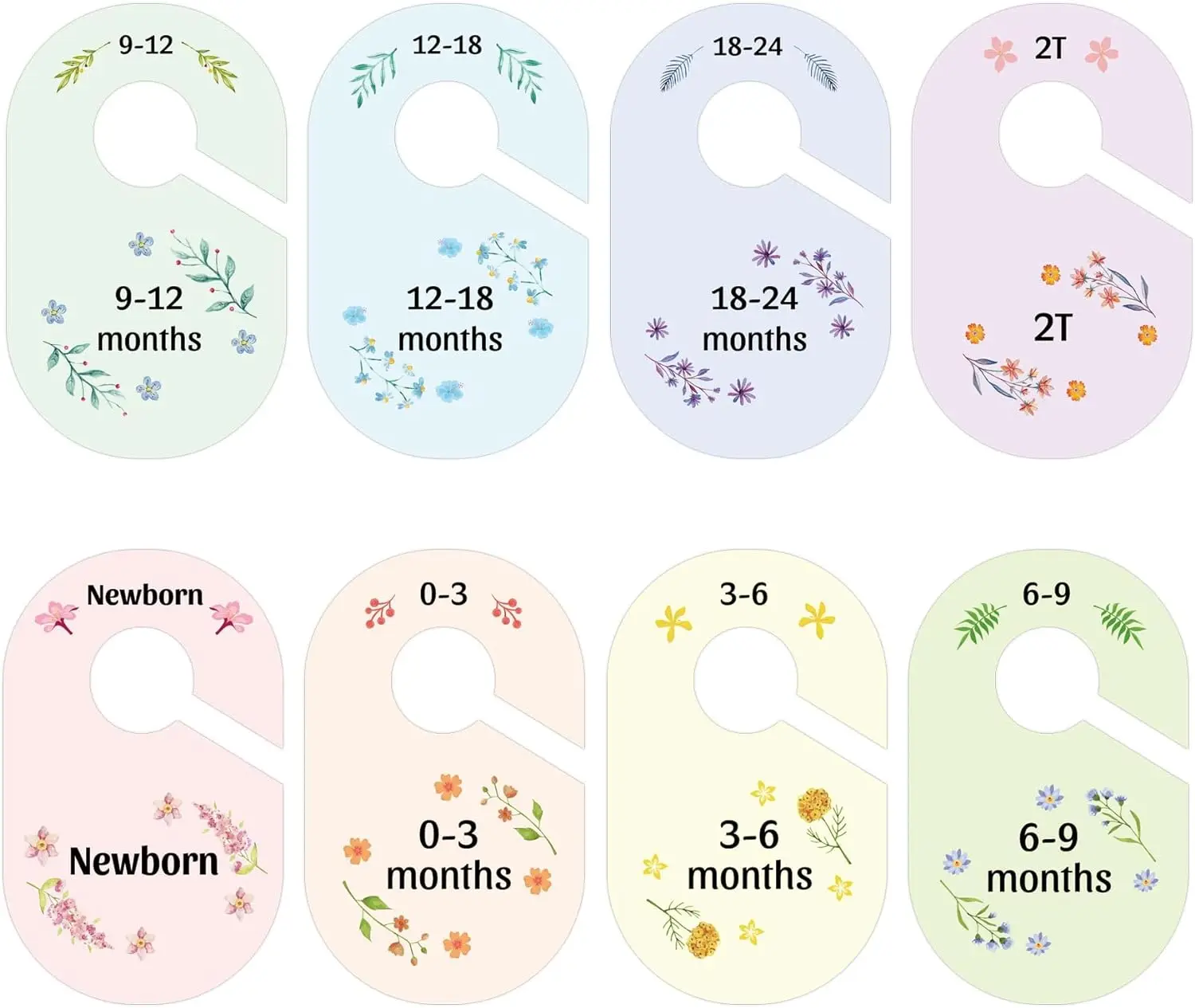 

8 Pack Baby Closet Dividers Watercolor Plants Clothing Organizer Double-Sided Colorful Hanger for Newborn to 24 Months