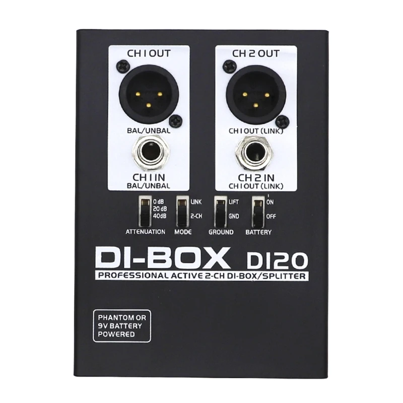 DI20 Sound Active BOX Professional 2 Channel Box/Splitter for Stage Studio,Converts Unbalanced to Balanced Sound